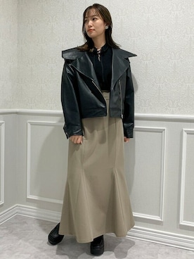 「dazzlin（ダズリン）のアイテム（ライダースジャケット）」を使った、dazzlin SHOP STAFFさん（レディース・155cm）の冬コーディネート