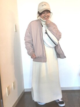 「andme（アンドミー）のアイテム（MA-1）」を使った、るみっぺさん（レディース・150cm）の冬コーディネート