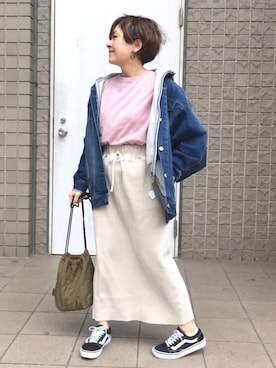 「GRL（グレイル）のアイテム（デニムジャケット）」を使った、るみっぺさん（レディース・150cm）の春コーディネート