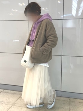 「coca（coca）（コカ）の選べる6カラー◇ふんわりチュールスカート（スカート）」を使った、るみっぺさん（レディース・150cm）の冬コーディネート