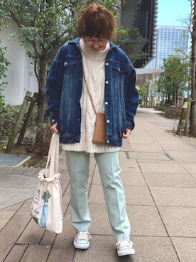 「GRL（グレイル）のアイテム（デニムジャケット）」を使った、るみっぺさん（レディース・150cm）の冬コーディネート