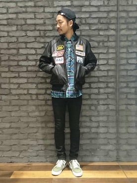 「hystericglamour」｜「アイテム（ライダースジャケット）」を使った、matsuさん（メンズ・175cm）の秋コーディネート
