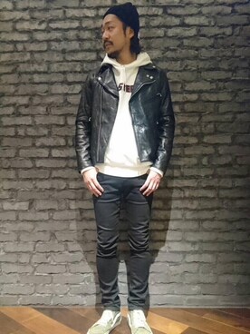「hystericglamour」｜「アイテム（ライダースジャケット）」を使った、matsuさん（メンズ・175cm）の秋コーディネート