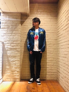 「コラボレーション」｜「アイテム（スカジャン）」を使った、matsuさん（メンズ・175cm）の冬コーディネート