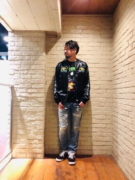 「コラボレーション」｜「アイテム（スカジャン）」を使った、matsuさん（メンズ・175cm）の冬コーディネート