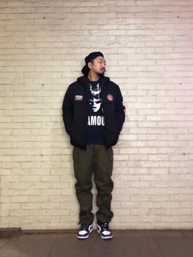 「コラボレーション」｜「アイテム（ブルゾン）」を使った、matsuさん（メンズ・175cm）の冬コーディネート