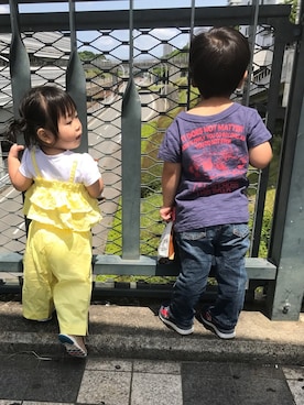 「petit main（プティマイン）のアイテム（キャミソール）」を使った、だん♡かほさん（キッズ・70cm）の夏コーディネート
