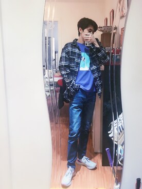 「H&M（エイチ・アンド・エム）のアイテム（シャツ/ブラウス、ベージュ系）」を使った、woosung_dさん（メンズ・175cm）の秋コーディネート