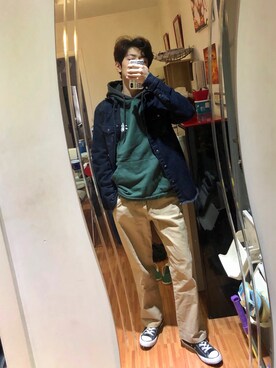 「日系极简」｜「アイテム（デニムジャケット）」を使った、woosung_dさん（メンズ・175cm）の秋コーディネート