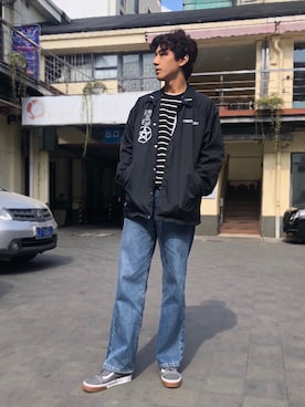 「NEIGHBORHOOD（ネイバーフッド）のアイテム（ジャケット/アウター、ブラック系）」を使った、woosung_dさん（メンズ・175cm）の秋コーディネート