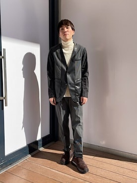 「新作」｜「アイテム（ノーカラージャケット）」を使った、UNITED TOKYO 永瀬 雄太さん（メンズ・163cm）の冬コーディネート