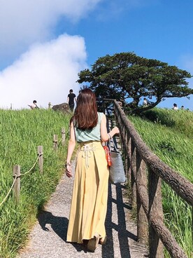 「ロンハーマンのアイテム（スカート、イエロー系）」を使った、きさん（レディース・157cm）の夏コーディネート