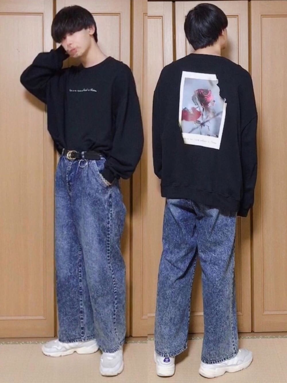 インフルエンサー TAKUMA × G.O.C バラ刺繍 クルーネックトレーナーを