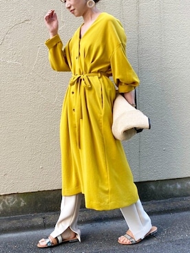 「スリットパンツ」｜「アイテム（シャツワンピース）」を使った、Liesse STAFFさん（レディース・158cm）の夏コーディネート