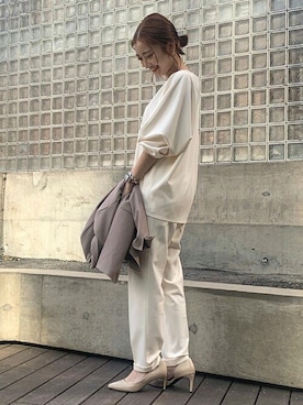 「オフィス」｜「アイテム（ノーカラージャケット）」を使った、Liesse STAFFさん（レディース・154cm）の冬コーディネート