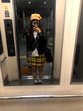 「AS KNOW AS plus（アズノゥアズプラス）のアイテム（ライダースジャケット）」を使った、Yunaさん（レディース・160cm）の春コーディネート