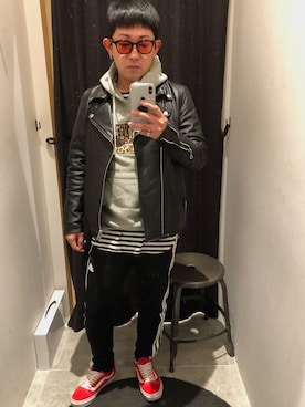 「MACKDADDY（マックダディー）のアイテム（パーカー）」を使った、daikichiさん（メンズ・165cm）の春コーディネート