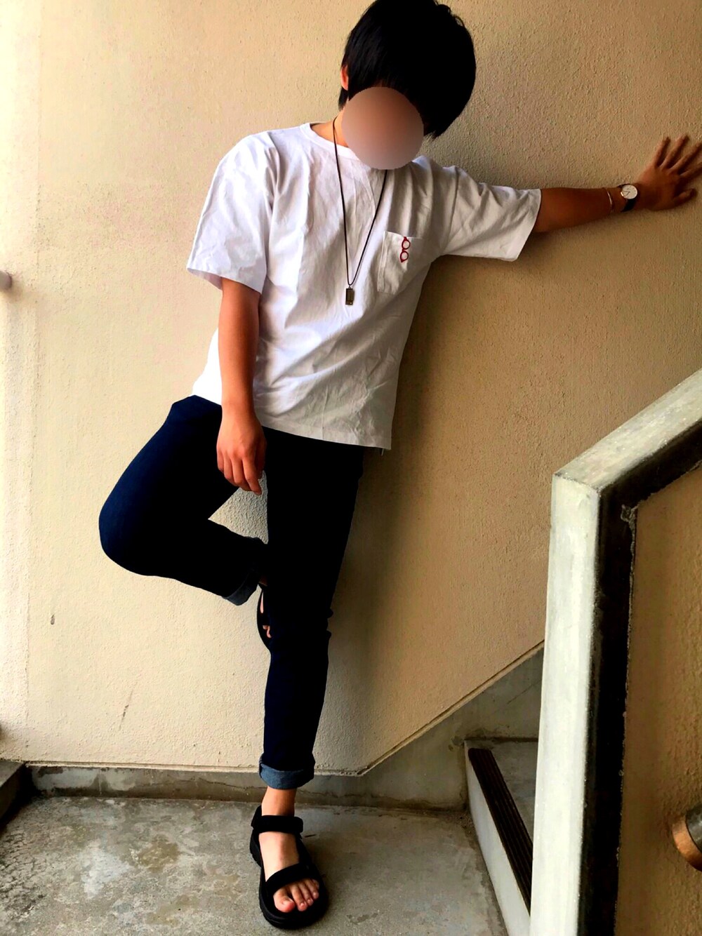 「シンプルコーデ、暑い」｜「MONKEY TIMEの＜monkey time＞ TC/PONTI 1POC 5SL CN/Tシャツ（Tシャツ/カットソー、ホワイト系）」を使った、ゆうきさん（メンズ・170cm）の夏コーディネートの1枚目の写真
