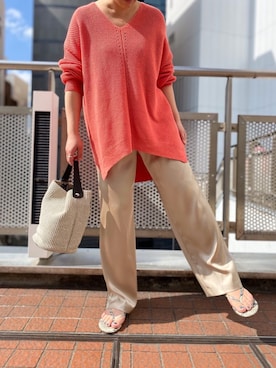 「サテンパンツ」｜「アイテム（サンダル）」を使った、yu_kaさん（レディース・158cm）の春コーディネート
