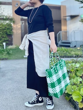 「アイテム（かごバッグ、グリーン系）」を使った、yu_kaさん（レディース・158cm）の春コーディネート