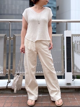 「RIVE DROITE（リヴドロワ）のフリンジニットタンク（ニット/セーター）」を使った、yu_kaさん（レディース・158cm）の春コーディネート