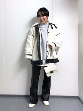 「オーバーコート」｜「アイテム（ブルゾン）」を使った、ハルさん（レディース・153cm）の冬コーディネート