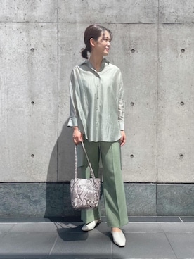「green label relaxing（グリーンレーベルリラクシング）のスクエア センターシーム ミュール (3cmヒール)（その他シューズ、その他）」を使った、Tsuji_aさん（レディース・160cm）の夏コーディネート