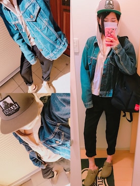 「ワンポイント」｜「アイテム（デニムジャケット）」を使った、asanoさん（レディース・156cm）の春コーディネート