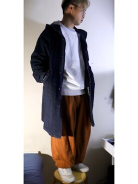 「GU（ジーユー）のアイテム（ピーコート）」を使った、NIXONさん（メンズ・168cm）の冬コーディネート