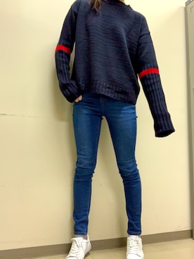 「NANING9（ナンニング）のNANING9 リブ編ポイントセーター（ニット/セーター）」を使った、AandN( ¨̮⋆)さん（レディース・168cm）の冬コーディネート