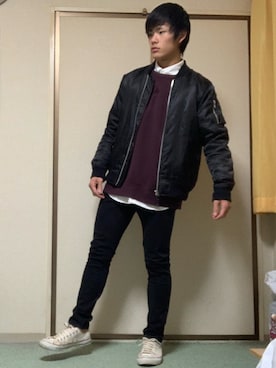 「エムエーワン」｜「アイテム（ブルゾン）」を使った、RIKUさん（メンズ・168cm）の冬コーディネート