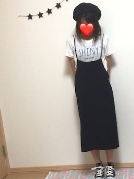 「KBF（ケイビーエフ）のKBF　バッククロスハイウエストスカート（スカート、ブラック系）」を使った、しろTOむくさん（レディース）の夏コーディネート