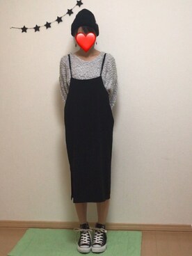 「KBF（ケイビーエフ）のKBF　バッククロスハイウエストスカート（スカート、ブラック系）」を使った、しろTOむくさん（レディース）の秋コーディネート