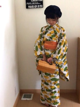 「ひよこ商店（ヒヨコショウテン）のアイテム（浴衣、イエロー系）」を使った、しろTOむくさん（レディース）の夏コーディネート
