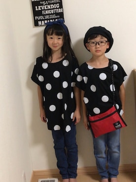 「antiqua（アンティカ）のドットドルマントップス（Tシャツ/カットソー、ブラック系）」を使った、しろTOむくさん（レディース）の夏コーディネート