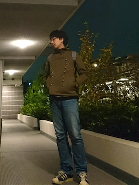 「green（グリーン）のアイテム」を使った、林Qさん（メンズ・172cm）の秋コーディネート