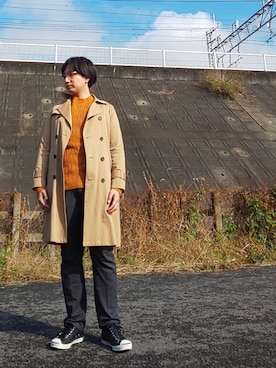 「URBAN RESEARCH Sonny Label（アーバンリサーチサニーレーベル）のアイテム（トレンチコート）」を使った、林Qさん（メンズ・172cm）の秋コーディネート