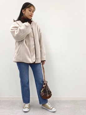 「Ambre Neige（アンブルネージュ）のアイテム（ブルゾン）」を使った、𝕊 𝔸 𝕀さん（レディース・163cm）の冬コーディネート