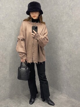 「Handmade（ハンドメイド）のアイテム」を使った、𝕊 𝔸 𝕀さん（レディース・163cm）の冬コーディネート
