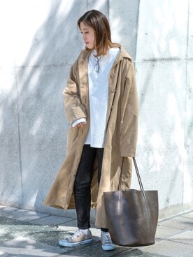 「Ambre Neige（アンブルネージュ）のアイテム（ステンカラーコート）」を使った、𝕊 𝔸 𝕀さん（レディース・163cm）の冬コーディネート