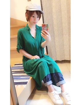 「ワークキャップ」｜「アイテム（シャツワンピース）」を使った、チャオズさん（レディース・148cm）の夏コーディネート
