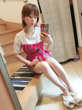 「SpRay PREMIUM（スプレイプレミアム）のアイテム（Tシャツ/カットソー）」を使った、チャオズさん（レディース・148cm）の夏コーディネート