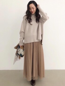 「green label relaxing（グリーンレーベルリラクシング）のFFC W テンジク ハイネック プルオーバー ニット（ニット/セーター）」を使った、kurimotoさん（レディース・158cm）の秋コーディネート