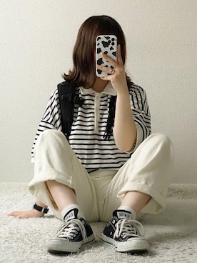 「アイテム（ポロシャツ）」を使った、ヒカルさん（レディース・154cm）の夏コーディネート