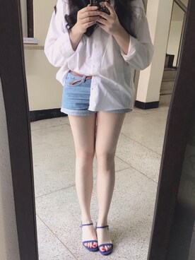 「sappunのアイテム（サンダル、ブルー系）」を使った、sharonwyfさん（レディース・160cm）の夏コーディネート