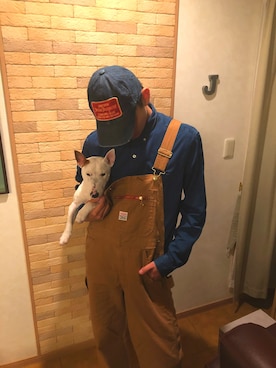 「アイテム（サロペット/オーバーオール、オレンジ系）」を使った、TSUBASAさん（メンズ・185cm）の春コーディネート