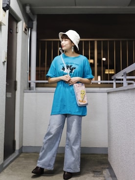 「犬柄シャツ」｜パピサラさん（レディース・162cm）の夏コーディネート