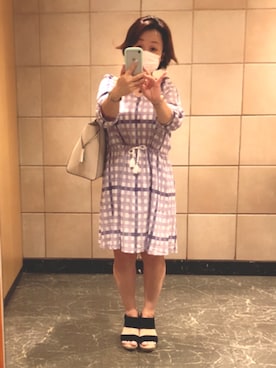 「チェックワンピース」｜「アイテム（アナログ腕時計）」を使った、kyokonsmilingさん（レディース・152cm）の夏コーディネート