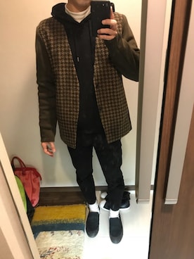 「COMME CA DU MODE（コムサデモード）のアイテム（ノーカラージャケット）」を使った、sp300さん（メンズ・166cm）の冬コーディネート
