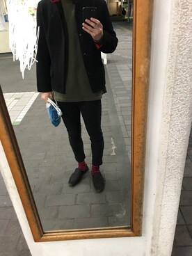 「GU（ジーユー）のアイテム（チノパンツ、ブラック系）」を使った、sp300さん（メンズ・166cm）の冬コーディネート
